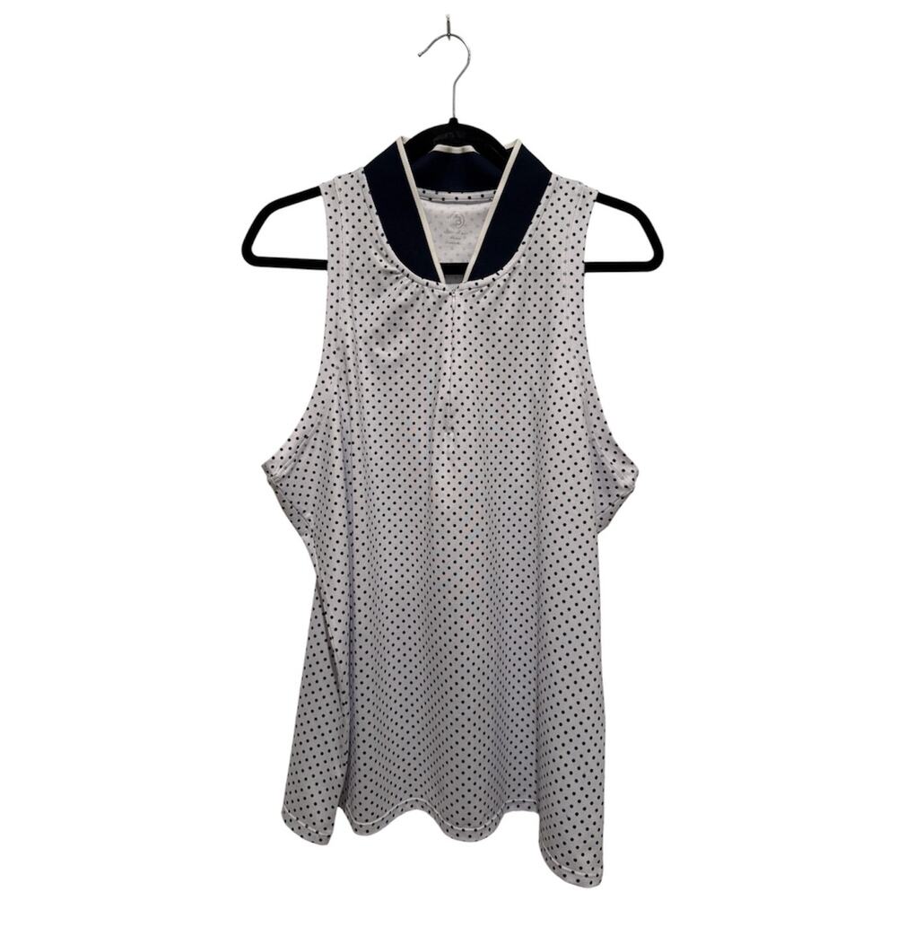 Addison Bay Sleeveless Courtside Polo Navy Dottie Pickleball Tennis Sz MEDIUM